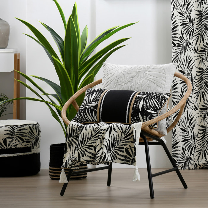 Coussin carré  - Effet velours avec motif en relief tropical - Ecru