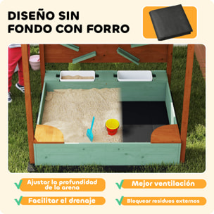 Arenero para Niños de Madera con Techo, Arenero Infantil con 2 Asientos, 2 Cajas, Grifo, Embudo, Caja de Arena para Niños de 3-6 Años, para Patio, Jardín, Balcón, 116x112,5x128 cm, Verde