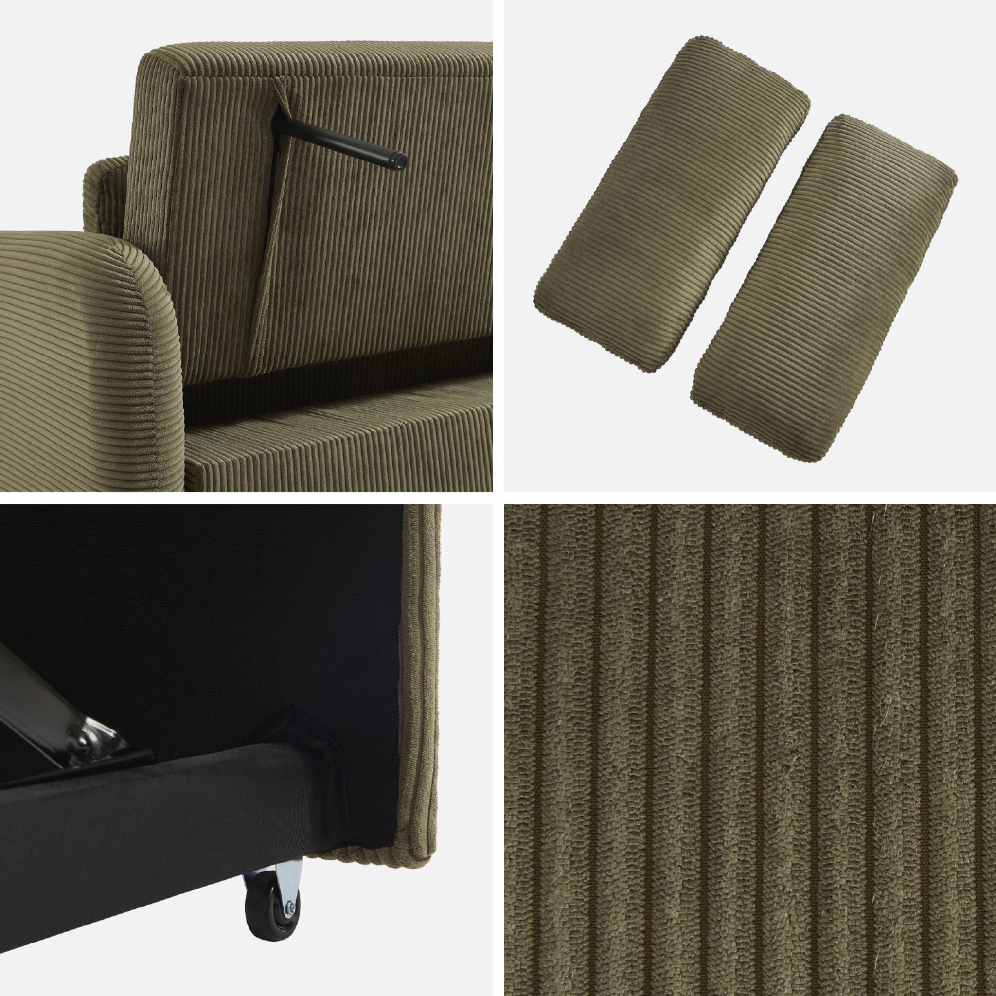 Canapé convertible arrondi 2 places velours côtelé kaki L 168 x P 90 x H 88cm - Lino