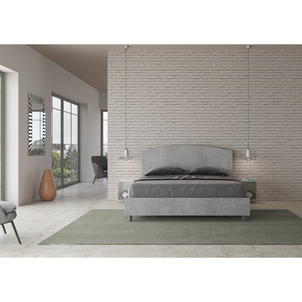 Lit avec sommier 160x200 gris béton Dora