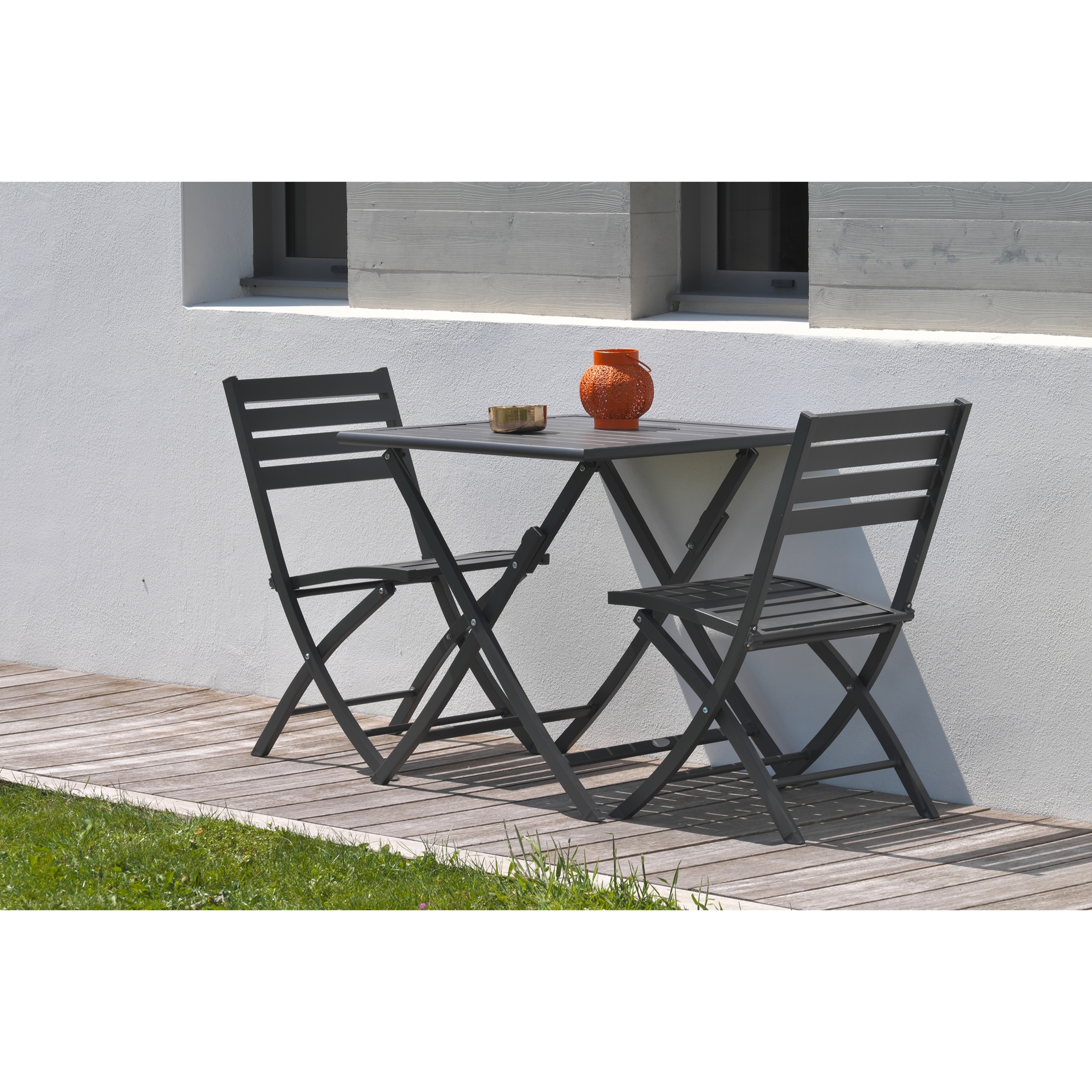 MARIUS - Chaise de jardin pliante en aluminium gris anthracite