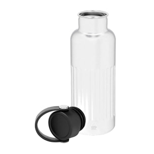Bidón térmico en Acero Inox Reciclado de doble pared y 500 ml de capacidad. Exterior en acabado biselado mate. Incluye tapón a rosca con asa.