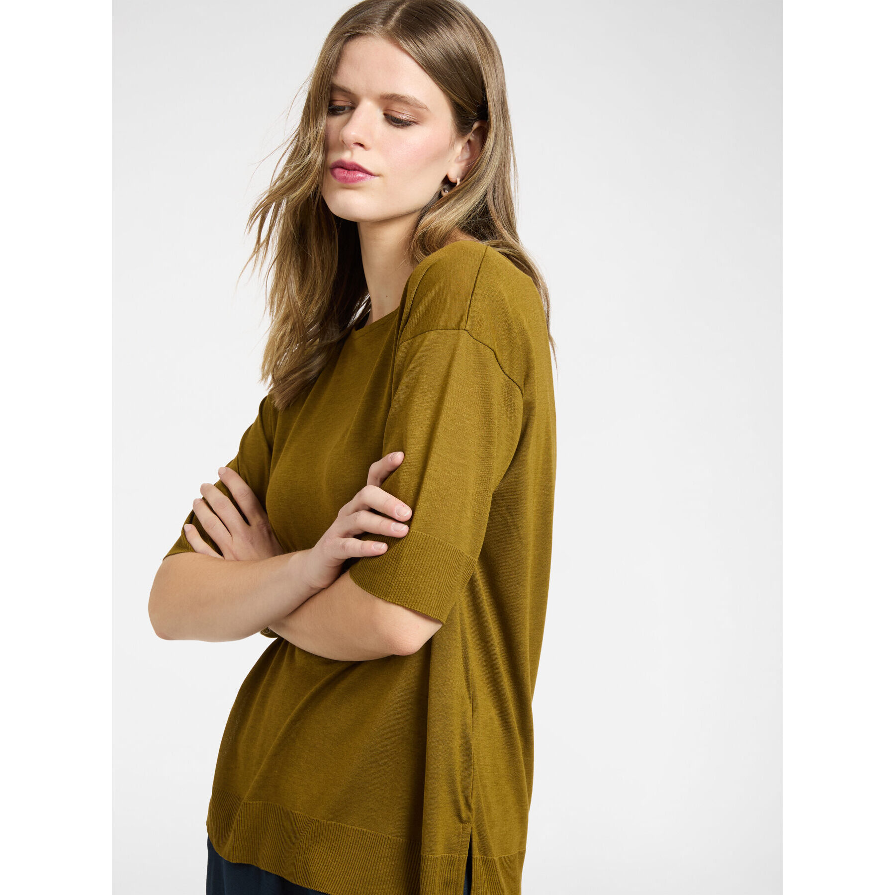 Elena Mirò - Camiseta de hilo mixto lyocell - Verde militare