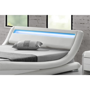 Structure de lit avec LED 140 x 190 cm en PU blanc ARMANDA