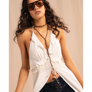 Collar multiposición de piel con cuentas de mujer