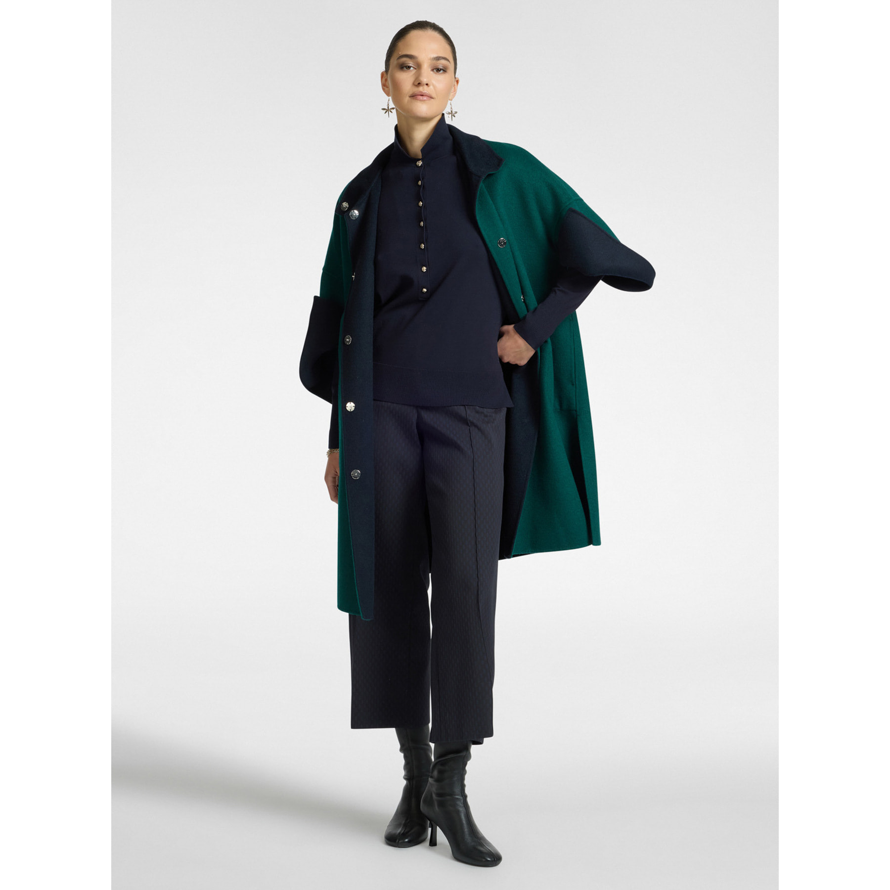 Elena Mirò - Pantaloni cropped in jacquard stretch - Blu