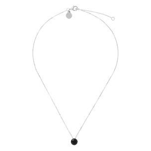 Collana con Catena Forzatina in Argento 925 placcato Platino e Pendente Tondo in Spinello Nero