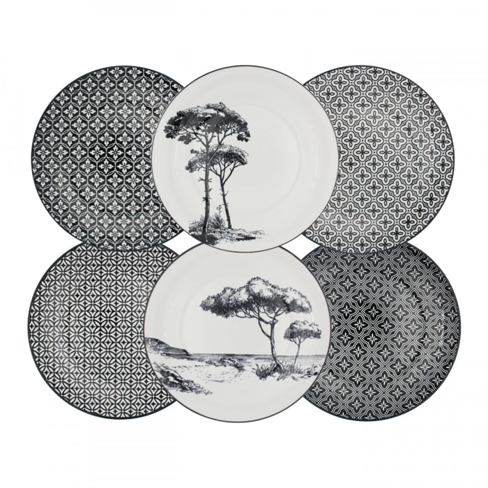 Lot de 6 grandes assiettes, VILLA LES PINS
