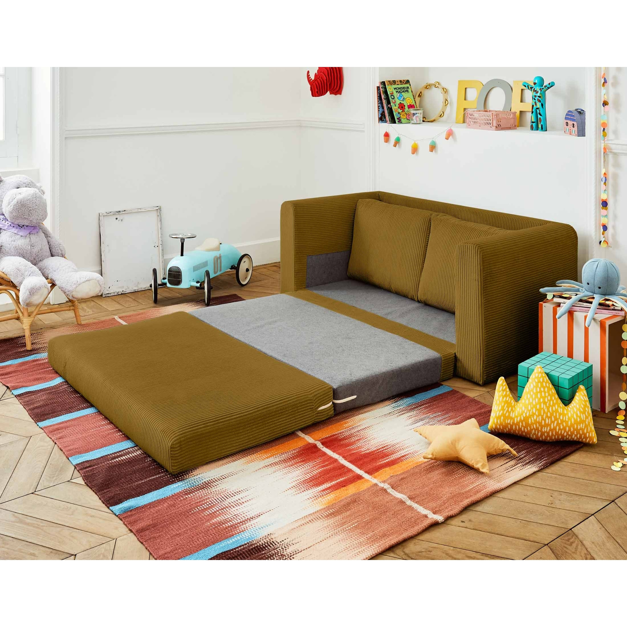 Marilia - canapé 2 places - convertible déplimousse - en velours côtelé - Jaune