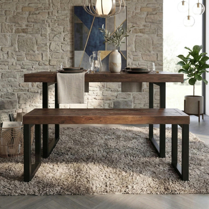 Banc bois brun recyclé pieds métal 140 cm SAMOA