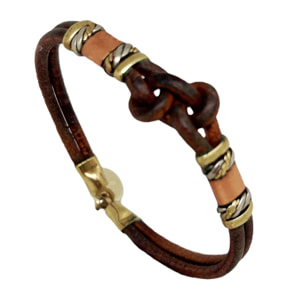 Pulsera cuero latón y cobre Nudo artesanal áºnicas