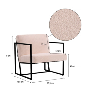 Fauteuil "Kennedy" en velours et métal - 73. 5 x 75.5 x 81 cm - Crème