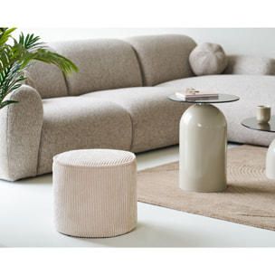 Pouf Taupo in velluto a coste beige ø40×35 cm