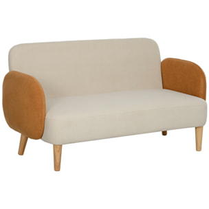 Sofá de 2 Plazas Tapizado en Terciopelo Sofá de Salón con Reposabrazos y Patas de Madera Sofá de Dos Plazas Carga 240 kg para Dormitorio Oficina 130x74x76 cm Crema