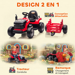 Tracteur électrique enfant avec remorque amovible et télécommande - effets sonores et lumineux - rouge