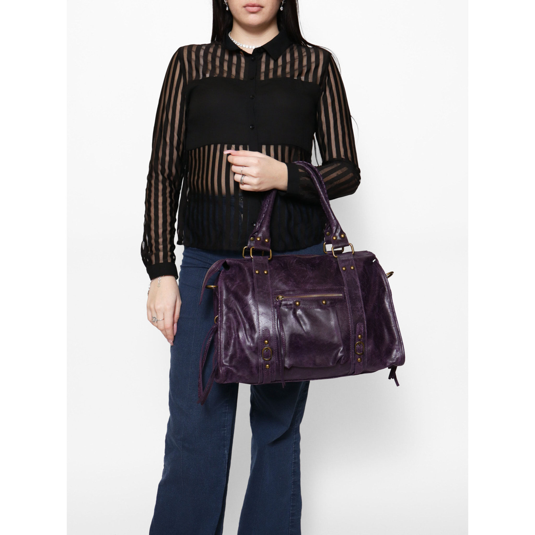 Borsa a spalla da donna - Modello Elara - Vera pelle - 41.0 x 28.0 x 13.0 cm