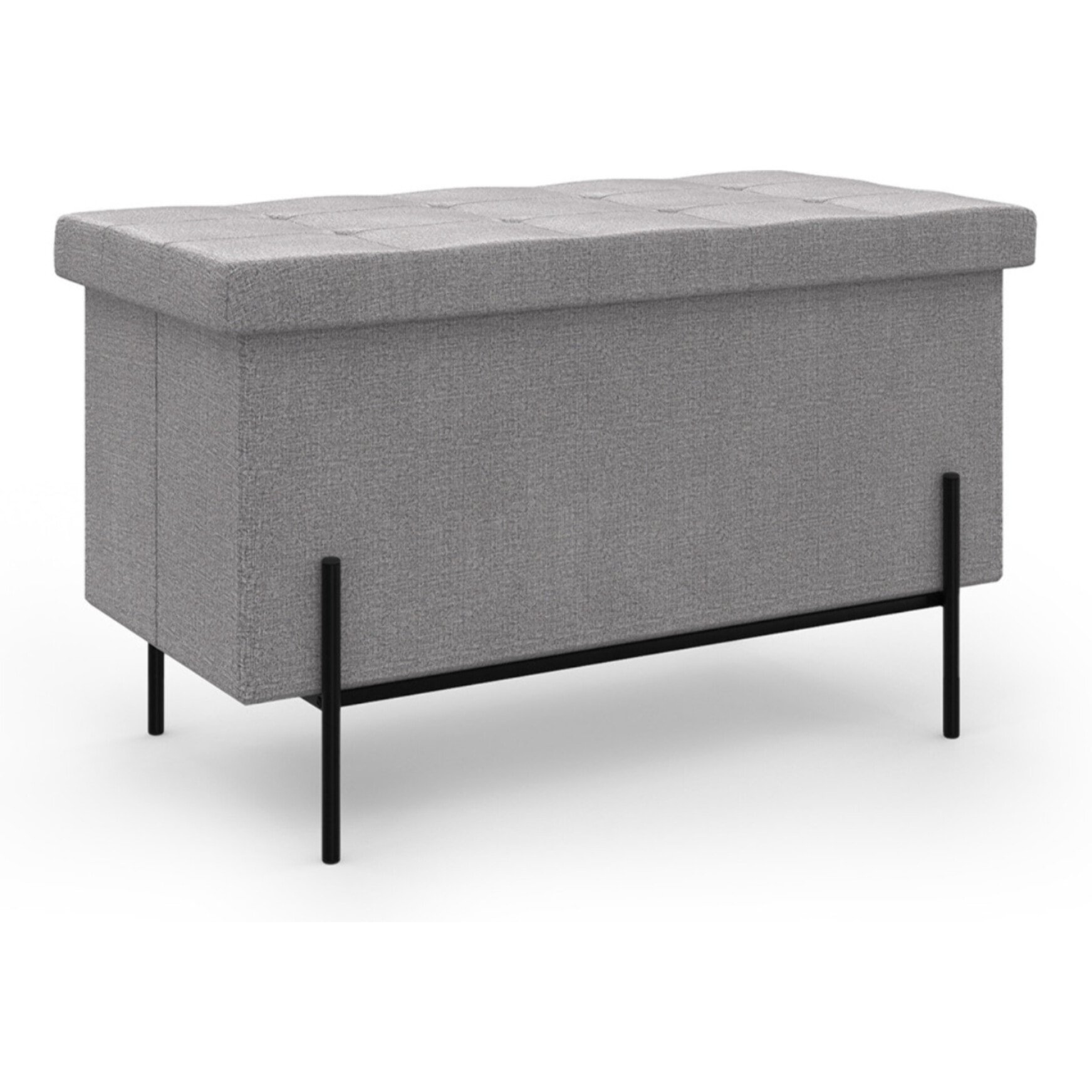 Banc coffre avec pieds noirs Loan en tissu gris 76cm