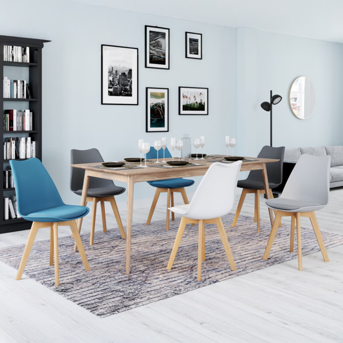 Chaises Nordia mix couleurs (blanc, gris et bleu canard) - lot de 6
