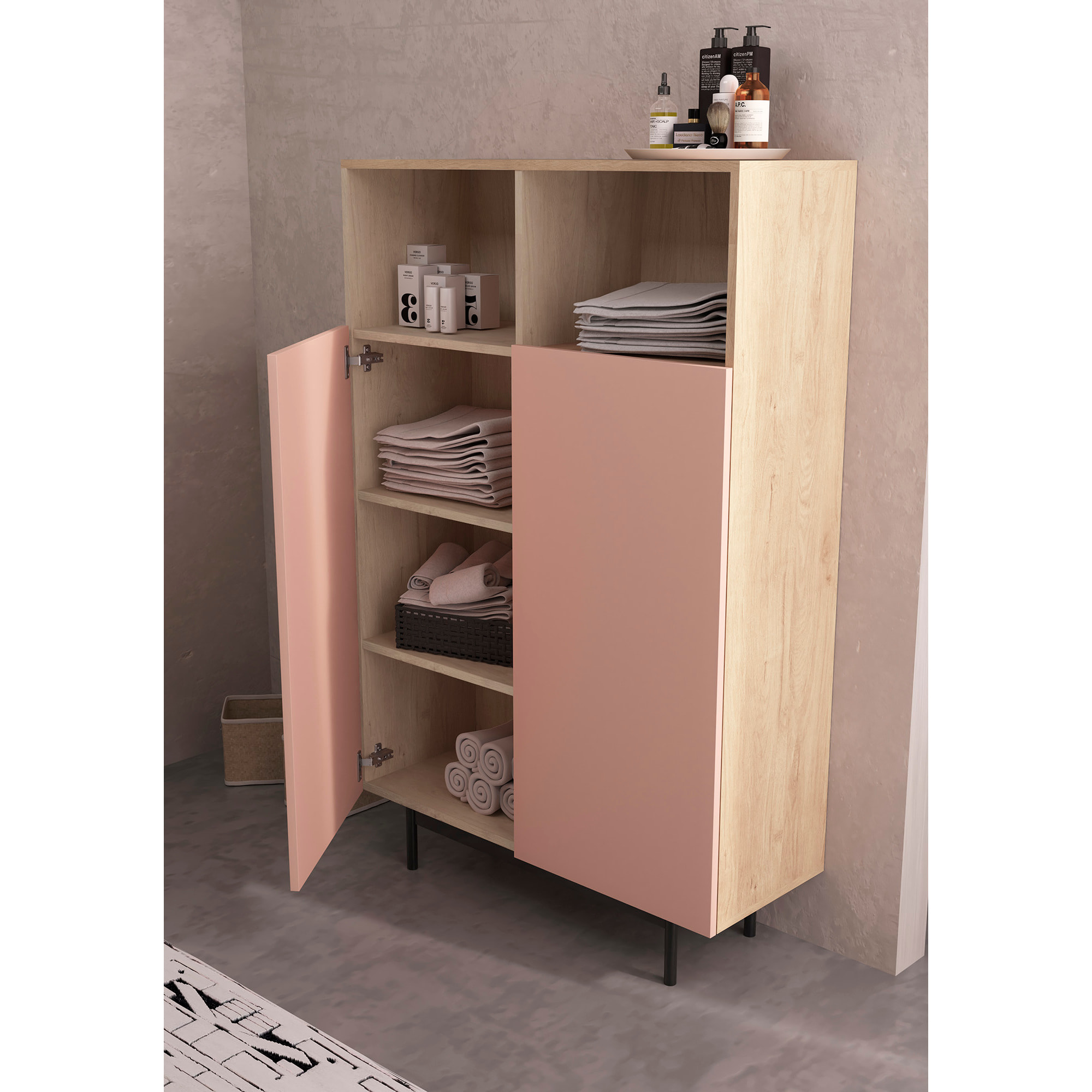 Aparador alto Printed roble y rosa 140x90x34 cm