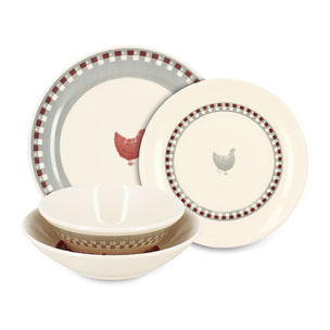 Service de table 48 pièces en grès avec imprimé poule GALLINA