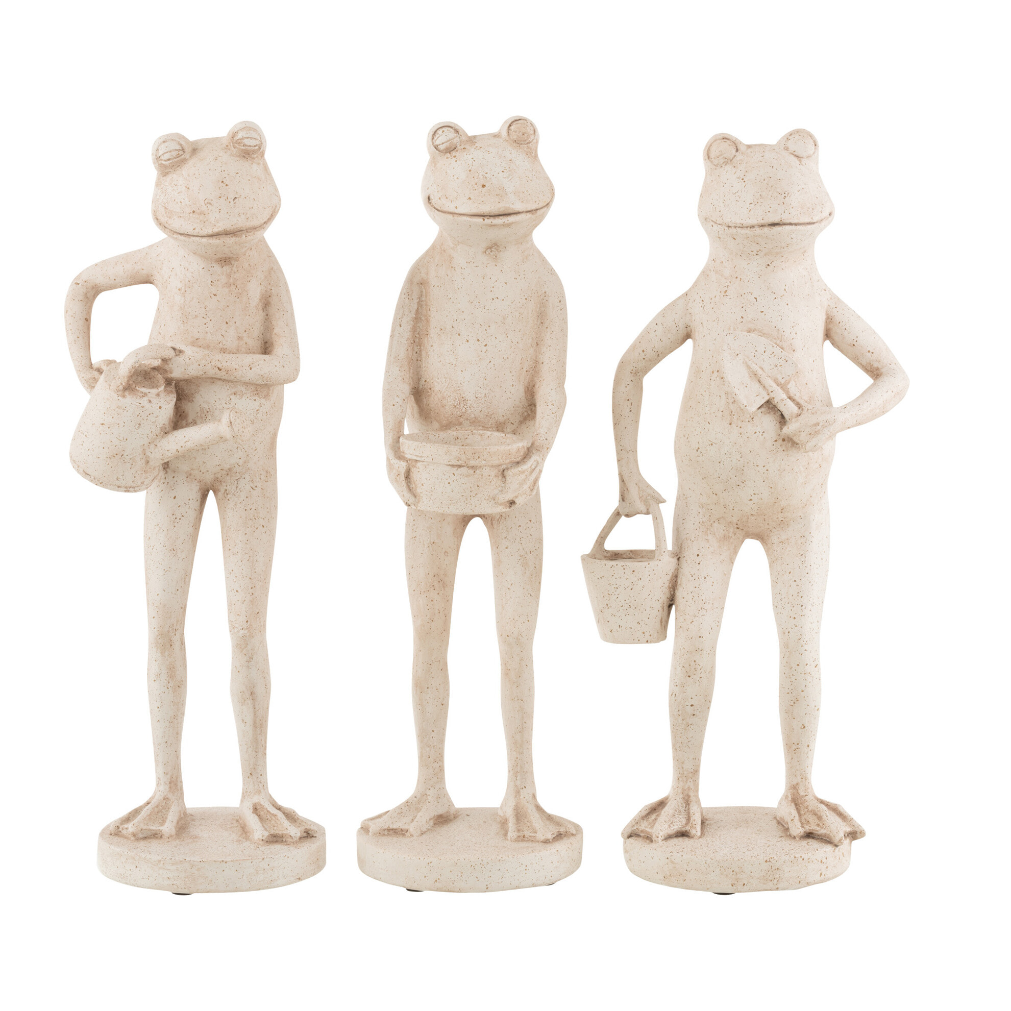 J-Line décoration Grenouille Jardin - polyresine - beige - 3 pièces