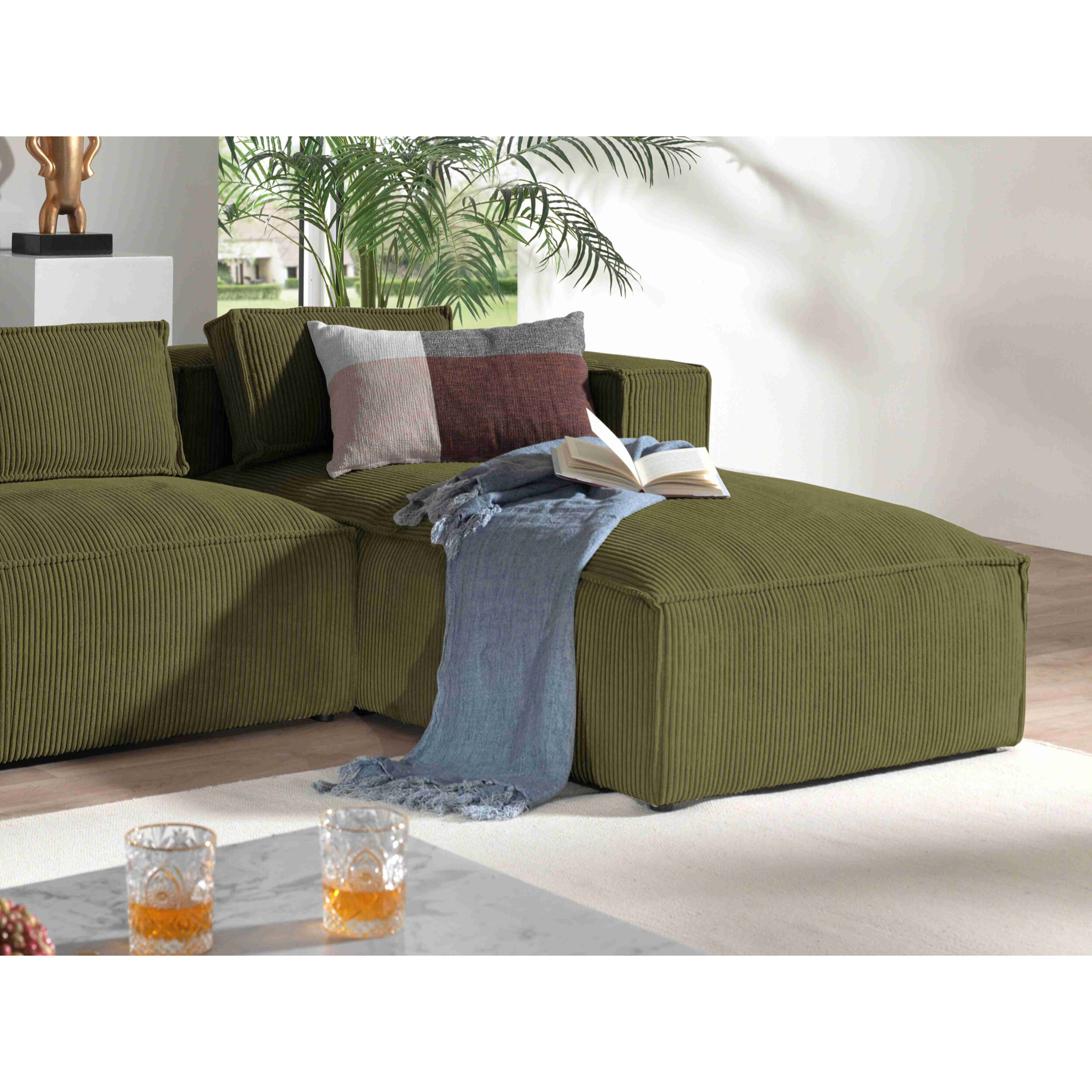 Stella - canapé d'angle droit en velours côtelé - 4 places -style contemporain - Vert