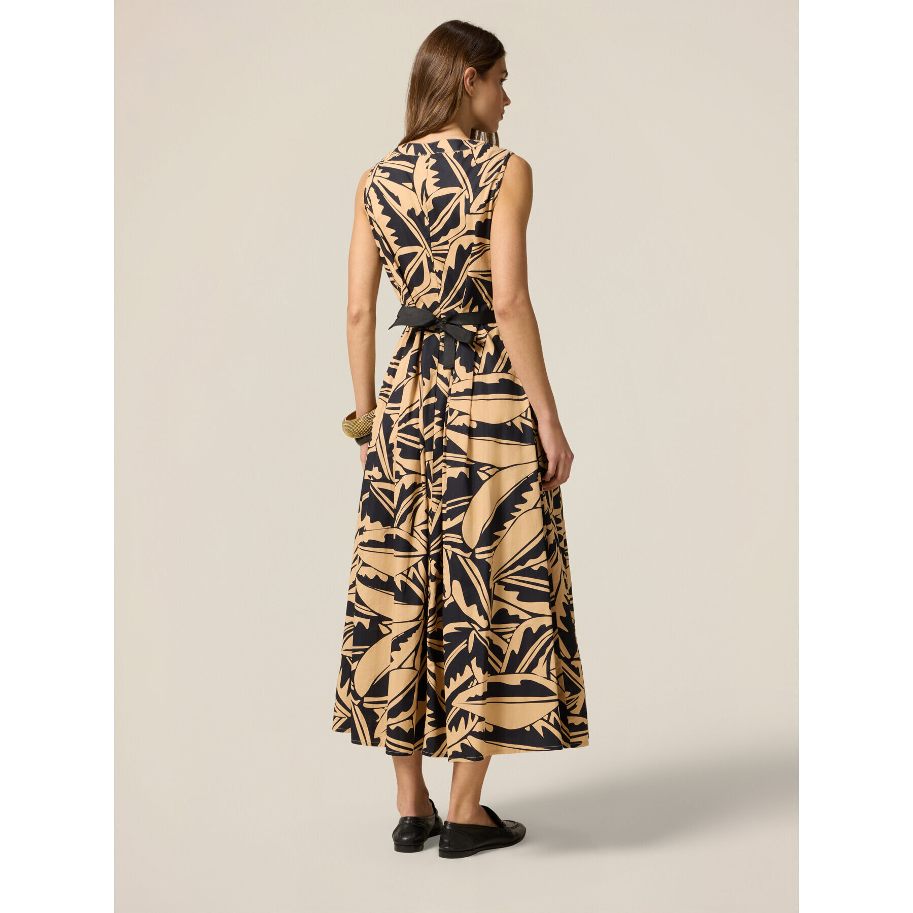 Oltre - Vestido de popelina estampado - Beige
