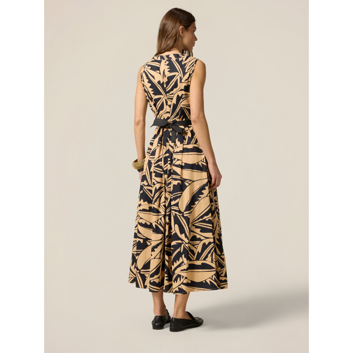 Oltre - Vestido de popelina estampado - Beige