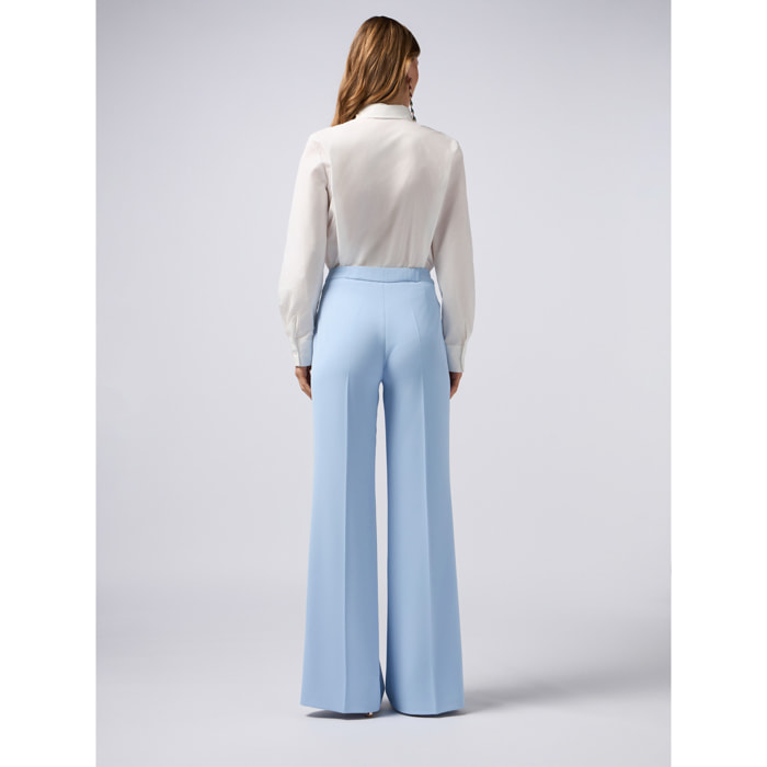 Oltre - Pantalones palazzo de tejido crepé - Light - blue