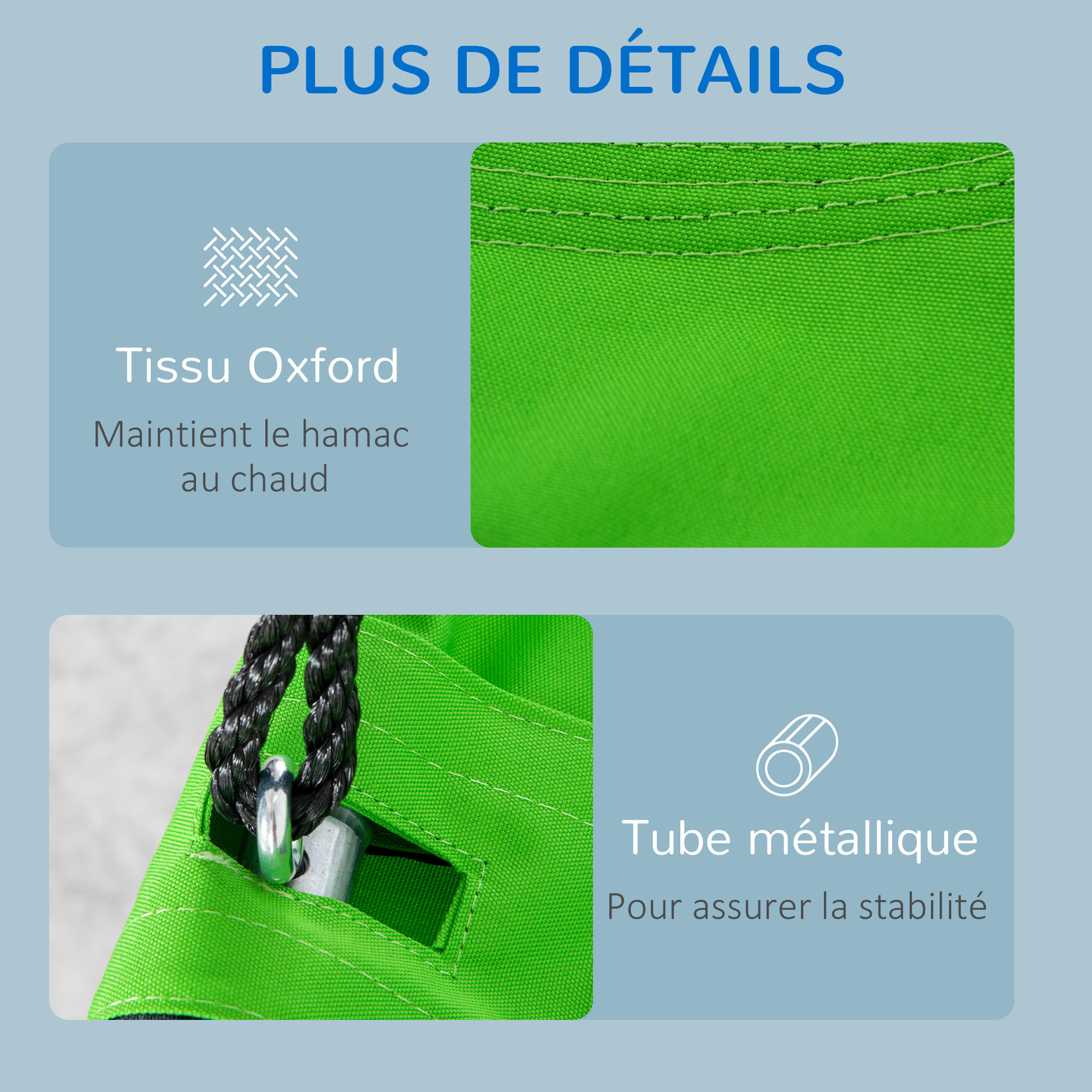 Balançoire nid d'oiseau ronde balançoire panier Ø 1 x 1,8H m - tente amovible incluse - 4 anneaux inclus métal époxy Oxford haute densité bleu vert