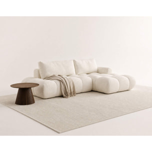 Yulin - Canapé d'angle ouvert droit 4 places convertible avec coffre en tissu bouclette - Beige