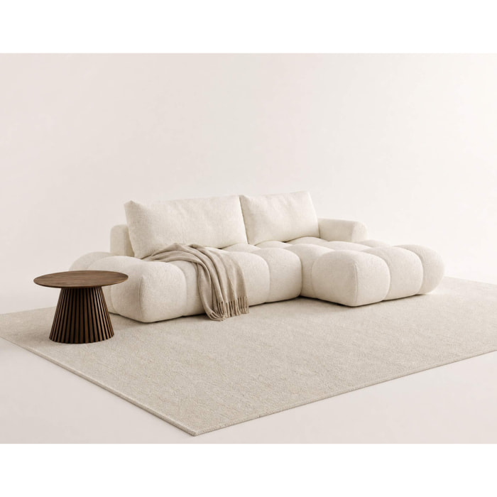 Yulin - Canapé d'angle ouvert droit 4 places convertible avec coffre en tissu bouclette - Beige