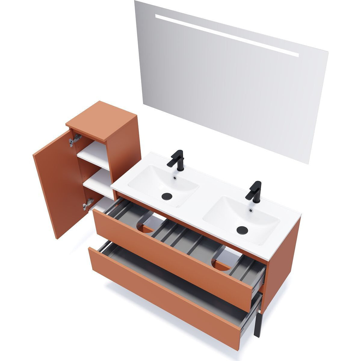 Ensemble double vasque 2 tiroirs + miroir - HUDSON