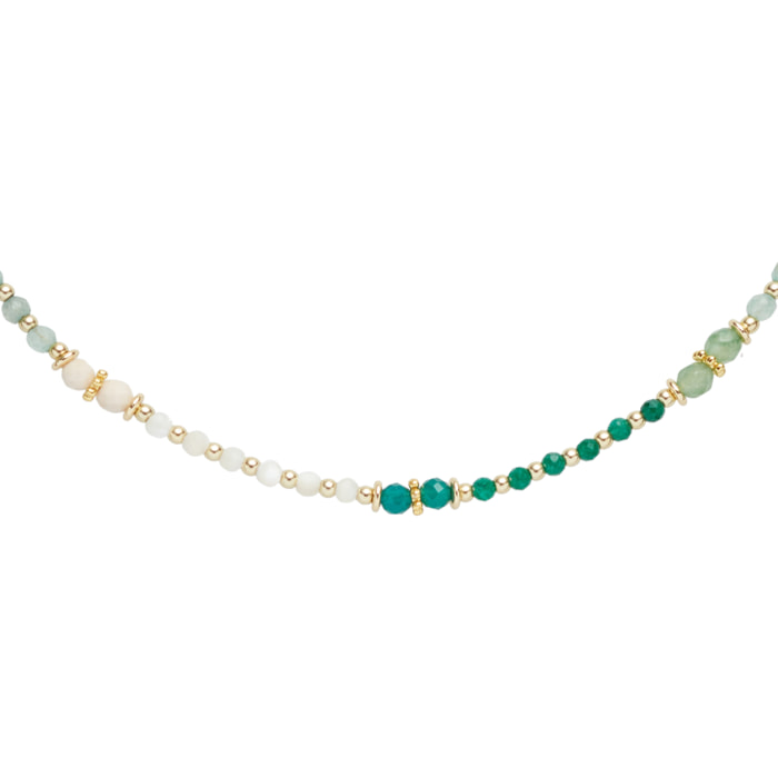 Collana U.S. Polo Assn. In metallo dorato con agata e pietre naturali multicolore