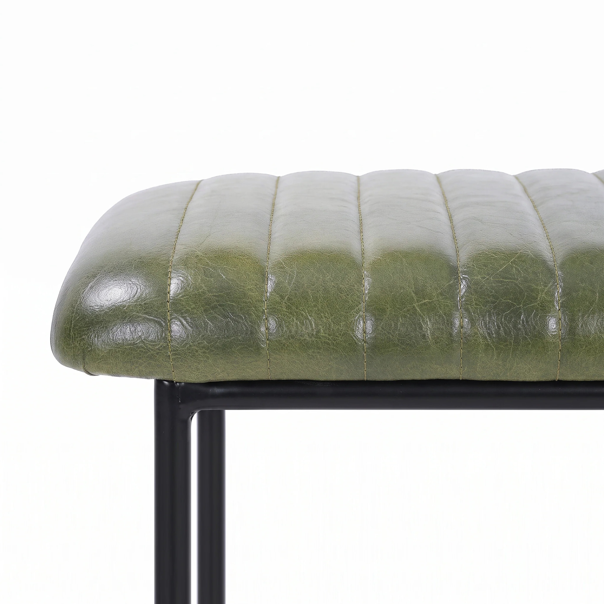 Banc 100 cm en cuir de buffle vert - Émile
