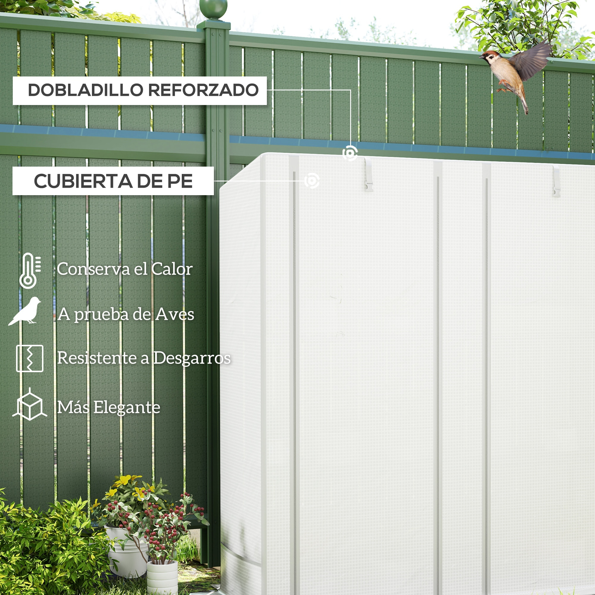 Invernadero de Exterior con Techo Inclinado Invernadero Pequeño con 3 Estantes 2 Puertas Enrollables Cubierta de PE y Marco de Acero para Cultivos Plantas Flores 144x48x152 cm Blanco