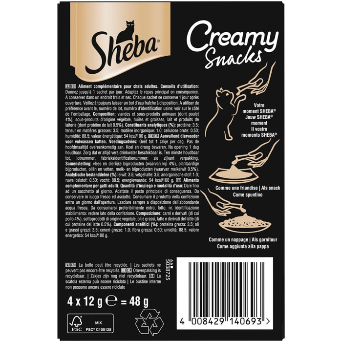 SHEBA Creamy Snacks 44 sticks au poulet friandise crémeuse pour chat 12g (11x4)