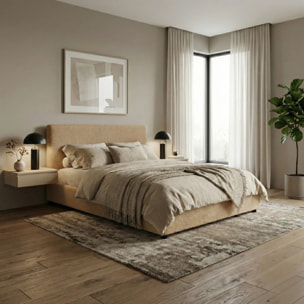 Lit coffre Colisée avec tête de lit | Robuste et confortable | Montage simple rapide | Bouclette | Camel