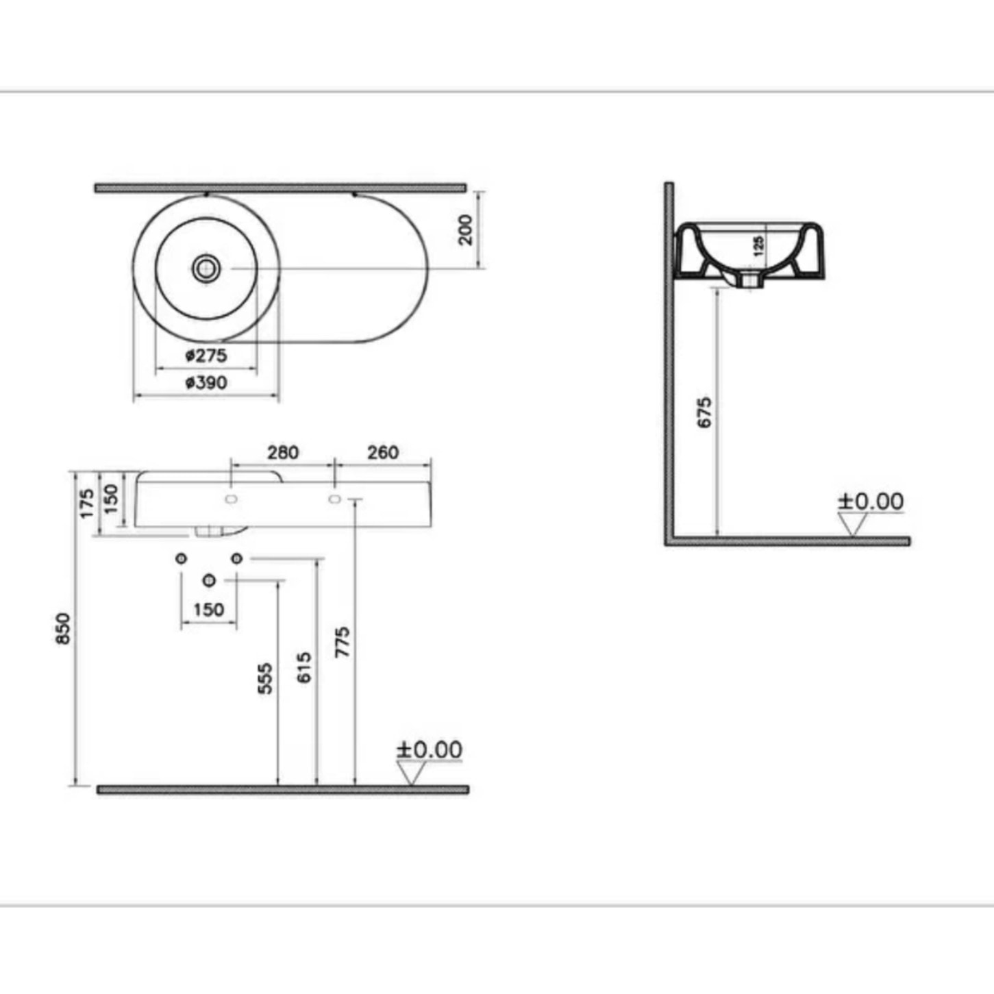 Lavabo VITRA Liquid 80 cm sans trou et sans trop-plein