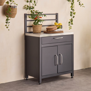 Module de cuisine extérieure acier 1 tiroir 2 portes + grille de suspension L80cm GRIMAUD