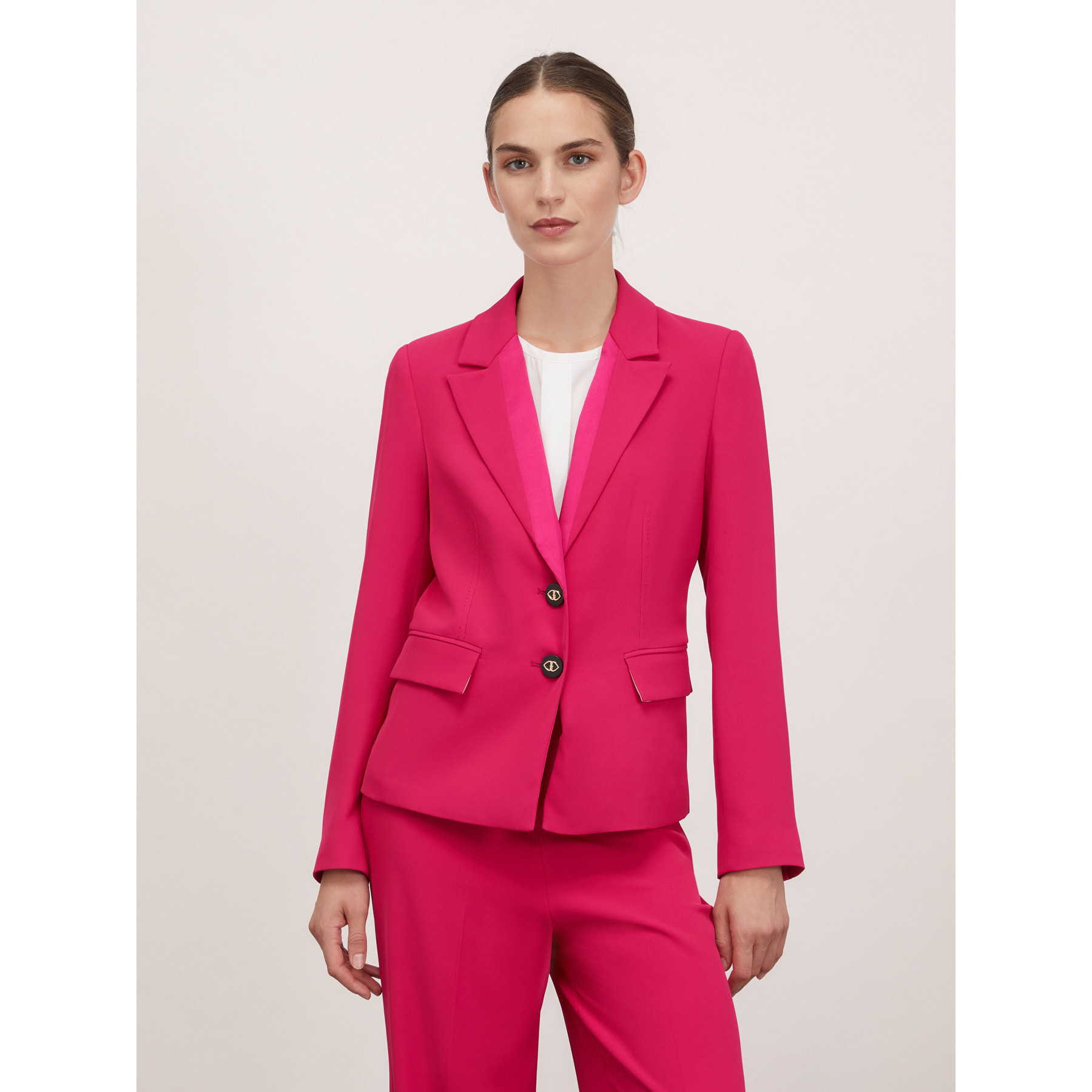 Motivi - Blazer monopetto con inserti in raso - Fucsia