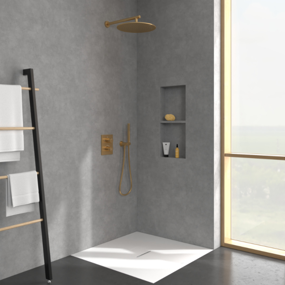 Mitigeur thermostatique encastré 2 voies Universal rectangle Or brossé