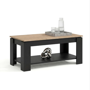 Mesa de centro elevable con almacenaje en negro mate y roble canadian 102x43-54 cm Lya Negro Mate - Roble Canadian