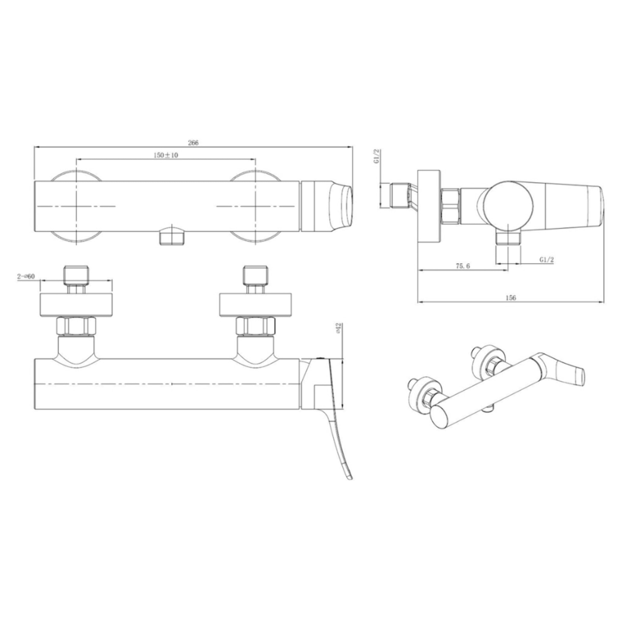 Infinitio mitigeur de douche monocommande mural, sans ensemble de douche, chrome SATBSINF268 avec une garantie de 5 ans