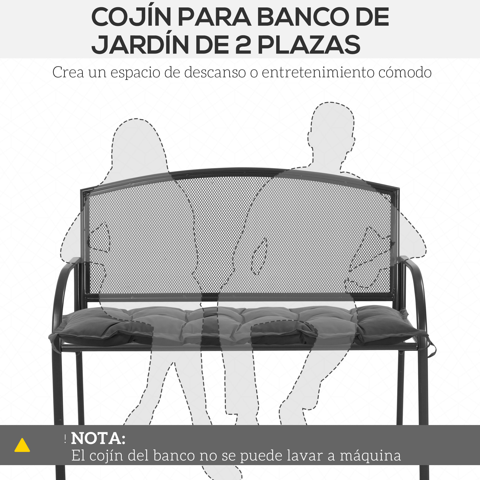 Cojín para Banco de Jardín Acolchado 100x40x10 cm Cojín Rectangular para Interior y Exterior con Relleno Grueso y Cintas de Sujeción Gris Oscuro
