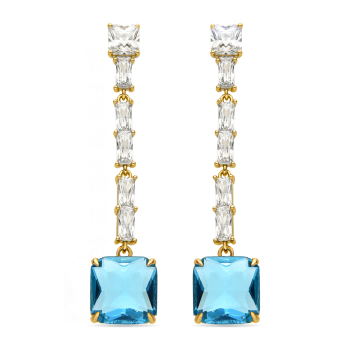 Pendientes con Circonita Aguamarina acabado oro 18k