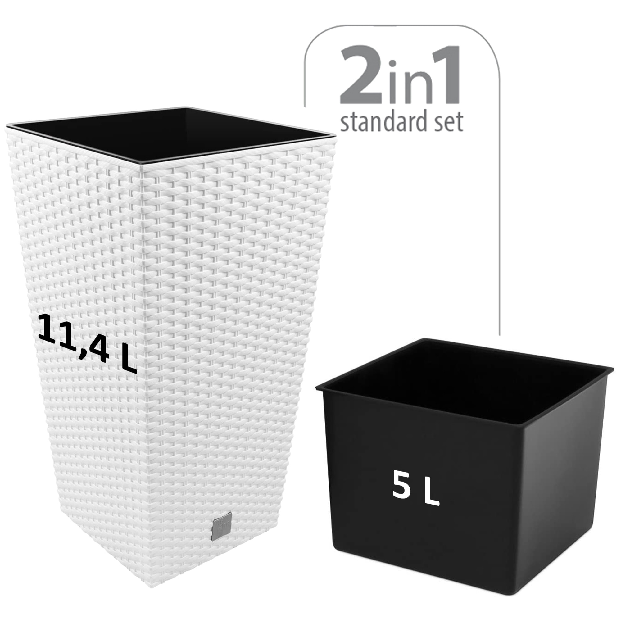 Maceta Rattan effect de 11,4 litros con inserto para plantar en color blanco