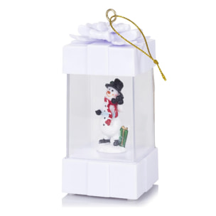 DAM Candil de navidad con luz, diseño regalo con muñeco de nieve. 5x5x11 Cm. Color: Blanco