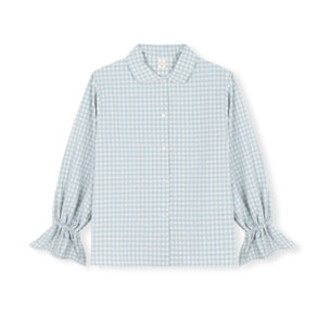 Camiseta de pijama de mujer abotonada de cuadros vichy