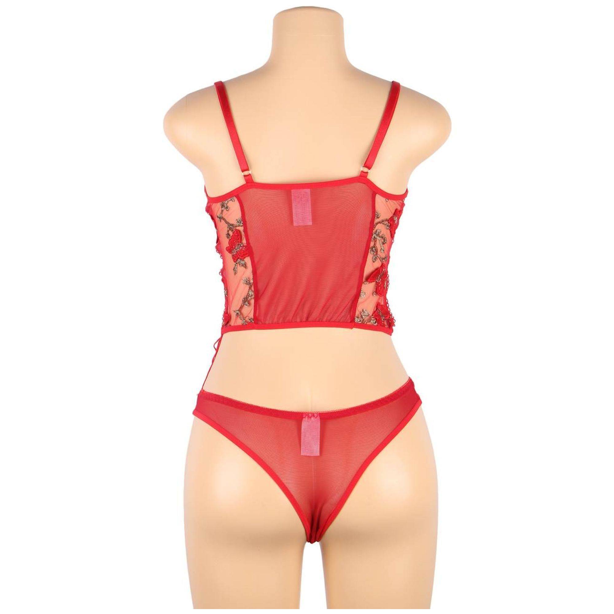 Top y bragas con estampado de mariposa rojo